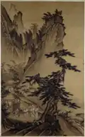 Dai Jin's Looking Three Times at the Thatched Hut (early Ming Dynasty), depicting Zhang Fei (right) with Guan Yu and Liu Bei at Zhuge Liang's thatched hut