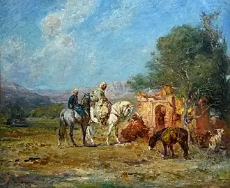 Arab cavaliers near a mausoleum