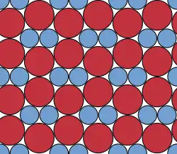 In work dedicated to Fejes Tóth, this compact binary circle packing was shown to be the densest possible planar packing of discs with this size ratio.[13][14]