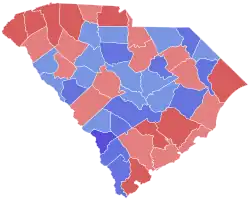 Red counties were won by Sanford and blue counties were won by Moore