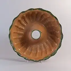 deep, ring-shaped pan showing decorative indentations
