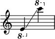 
{
    \override Score.SpacingSpanner.strict-note-spacing = ##t
    \set Score.proportionalNotationDuration = #(ly:make-moment 1/8)
    \override Score.TimeSignature #'stencil = ##f
    \relative c {
        \time 2/4
        \ottava #-1 e4 \glissando
        \ottava #1 c''''
    }
}
