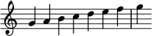 {
\override Score.TimeSignature #'stencil = ##f
\relative c'' {
\clef treble
\time 7/4 g4 a b c d e f g
} }