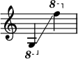 
{
    \override Score.SpacingSpanner.strict-note-spacing = ##t
    \set Score.proportionalNotationDuration = #(ly:make-moment 1/8)
    \override Score.TimeSignature #'stencil = ##f
    \relative c {
        \time 2/4
        \ottava #-1 g4 \glissando \ottava #1 f''''
    }
}

