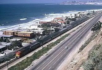 Santa Fe's San Diegan at San Clemente in 1973