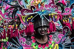 Participant with headgear during the Ati-Atihan festival