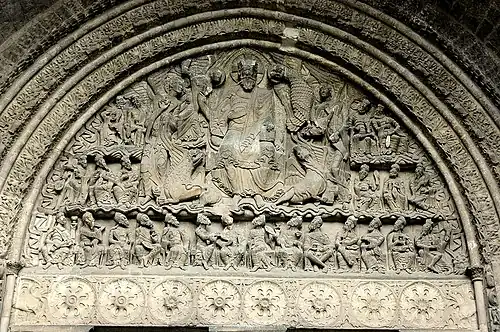 Southwest portal of Moissac Abbey (1115–1131) in the Tarn-et-Garonne in the Occitanie Region of Southern France