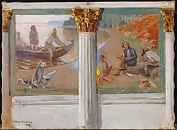 Lönnrot and the Oral Poets, sketch of how he collected the materials for the Kalevala by Akseli Gallen-Kallela for murals for University of Helsinki, 1912