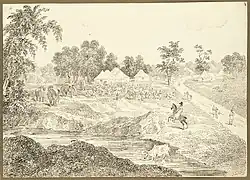Bishnupur 1823, the capital of Mallabhum, drawing by Charles D'Oyly