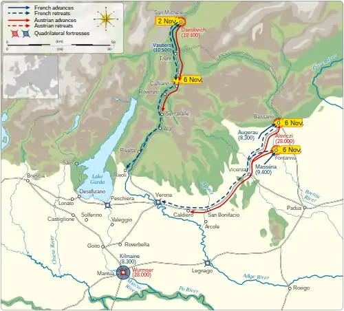 Map shows the opening moves of the third relief of Mantua.