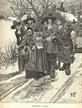 "Arresting a Witch" by illustrator Howard Pyle, to accompany "The Second generation of Englishmen in America," by T. W. Higginson, Harper's New Monthly Magazine, Vol. 67, (June – November), 1883, p.&nbsp;221.