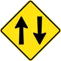 (W4-11) Two-way Traffic ahead