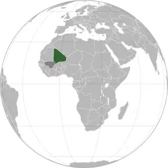 Projection of Azawad in green and southern Mali in dark grey