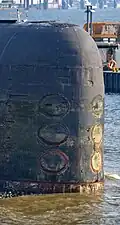 The six 533 mm bow torpedo tubes