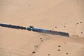 Railway track from Swakopmund to Walvis Bay covered by sand (2017)