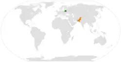 Map indicating locations of Belarus and Pakistan