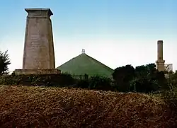 Monuments next to La Haye Sainte - the one on the left, the Hanoverian Monument, is for the KGL while the one on the right, the Gordon Monument, is dedicated to Wellington's ADC.