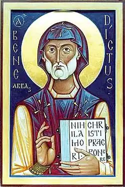 Saint Benedict depicted in an Eastern Orthodox icon