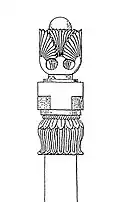 The fan-palm capital, found next to the Heliodorus pillar, is associated with Saṃkarṣaṇa.[57][58]