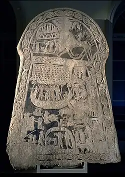 Prehistoric picture stone showing figures from Norse mythology