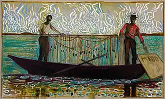 clamming on maud, Oil and charcoal on linen (183 x 305&nbsp;cm), 2013