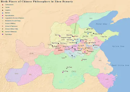 Birthplaces of Chinese philosophers including Confucius and Lao Tzu, Warring States period