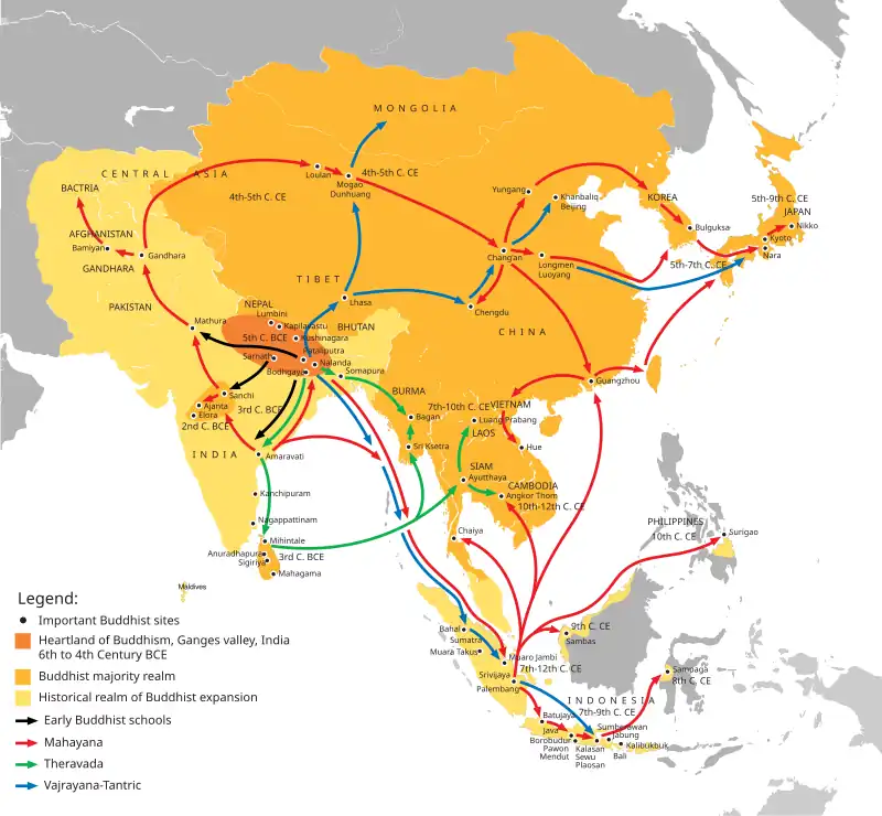 Expansion of Buddhism from north India towards East Asia