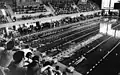 Inside the swimming hall during the East German Swimming Championship in 1976.