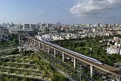 CR300AF aerial view near at Haikou East station.