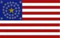 Digital reconstruction of and American flag with a unique star pattern. The gold star in the center stands for California, 1861 (based on description)[75]