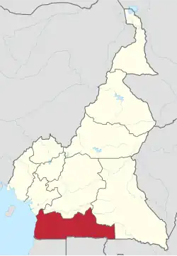 Location of South Region within Cameroon