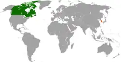 Map indicating locations of Canada and South Korea