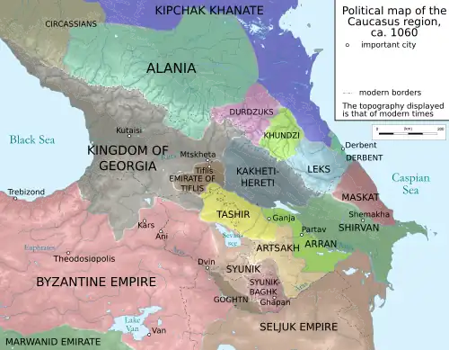 Map of the Caucasus c.1060, with Alania in teal
