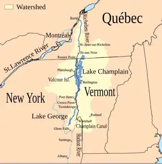 Map showing the Lake Champlain and Richelieu River watershed