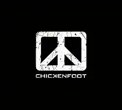 The Chickenfoot logo which resembles the peace sign in a square rather than a circle