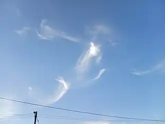 Cirrus uncinus clouds over Salinas Victoria, Nuevo León, Mexico