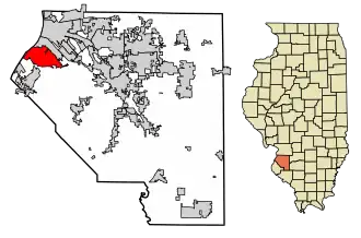 Location of Cahokia in St. Clair County, Illinois.