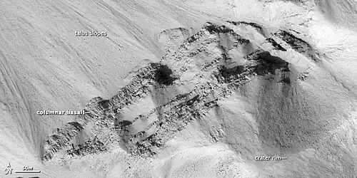Columnar jointing in basalt, Marte Vallis, Mars.
