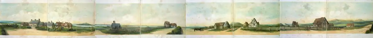 Watercolour of St John's College campus by Caroline Abraham in 1851, lithographed by Miss Cotton c1862