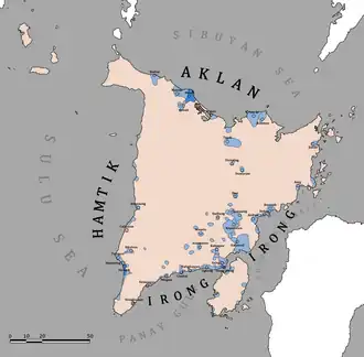 A map of Madja-as according to the Maragtas by Pedro Monteclaro (1907).