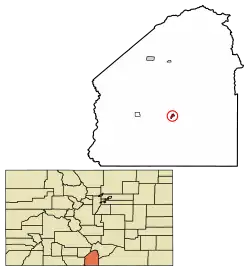 Location of San Luis in Costilla County, Colorado.