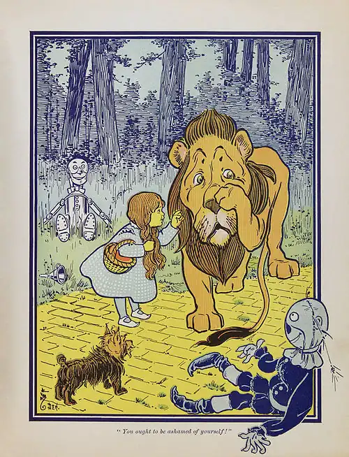 Dorothy meets the Cowardly Lion, from the first edition of The Wonderful Wizard of Oz