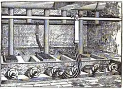 artist's rendition of several smelters in operation in England