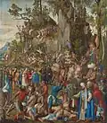 Martyrdom of the Ten Thousand, 1508, oil from wood transferred to canvas, 99&nbsp;×&nbsp;87&nbsp;cm, Kunsthistorisches Museum, Wien (GG&nbsp;835)