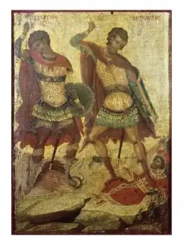 Michael Damaskinos (16th century), Saint George killing the dragon, alongside Saint Mercurius killing Julian
