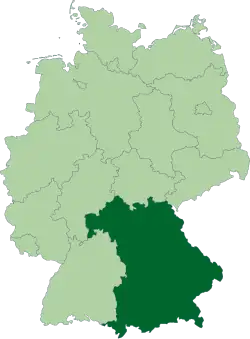 Map of Germany: Position of Bavaria highlighted