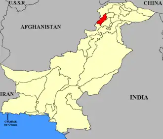 Dir (highlighted red) shown within the former exclave of West Pakistan