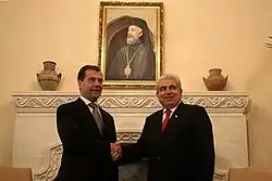 Cypriot President Demetris Christofias with Russian President Dmitry Medvedev at the Palace in October 2010