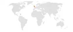 Map indicating locations of Dominican Republic and United Kingdom