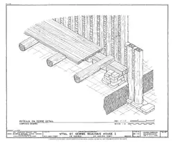 Drawing of poteaux-en-terre in the Beauvais House in Ste Genevieve, Missouri
